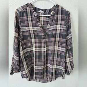 Joie Plaid 100% Silk Coralle Blouse in Caviar Medium